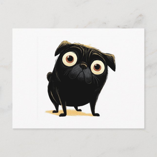 Whimsical Black Big Mit Augen Mops Postkarte (Vorderseite)