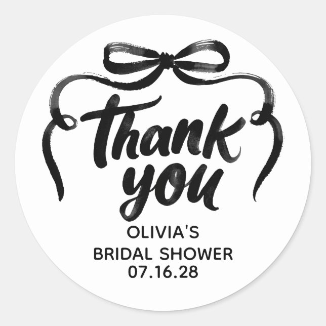 Whimsical Black Bow Bridal Shower Thank You  Runder Aufkleber (Vorderseite)