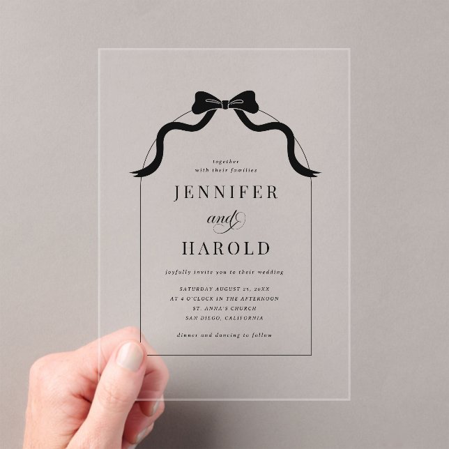 Whimsical Black Bow French All in One Arch Wedding Acryleinladungen (Insitu (Handheld))