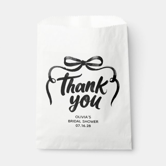 Whimsical Black Bow Handwritten Bridal Thank You Geschenktütchen (Vorderseite)