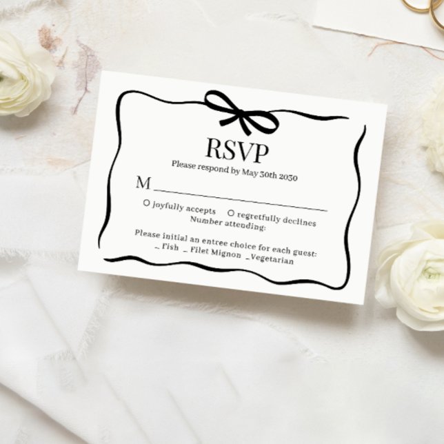 Whimsical Black Bow Tie Wedding Menu Choice Rsvp (Von Creator hochgeladen)