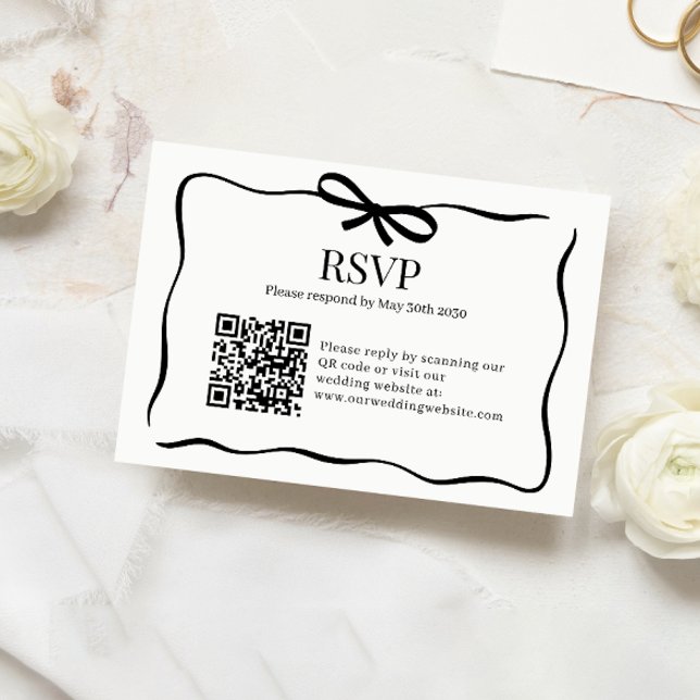 Whimsical Black Bow Tie Wedding QR Code Rsvp Karte (Von Creator hochgeladen)