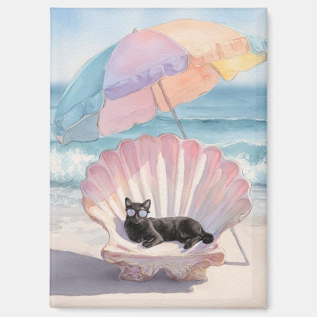 Whimsical Black Cat Beach Magnet (Vorderseite)