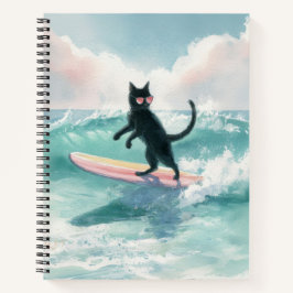 Whimsical Black Cat Beach Notebook Notizbuch