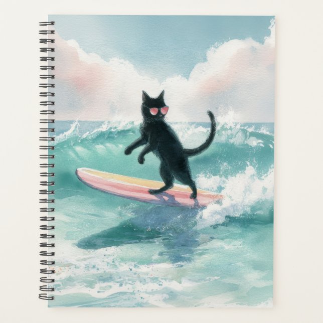 Whimsical Black Cat Beach Planner Planer (Vorderseite)
