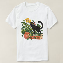 Whimsical Black Cat Botanical Book Lover