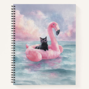 Whimsical Black Cat Flamingo Float Notebook Notizbuch