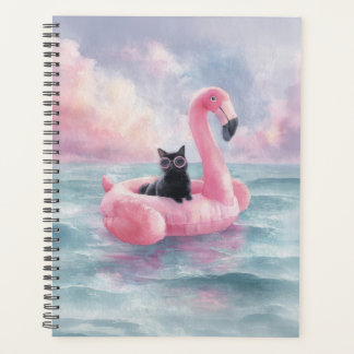 Whimsical Black Cat Flamingo Float Planner Planer