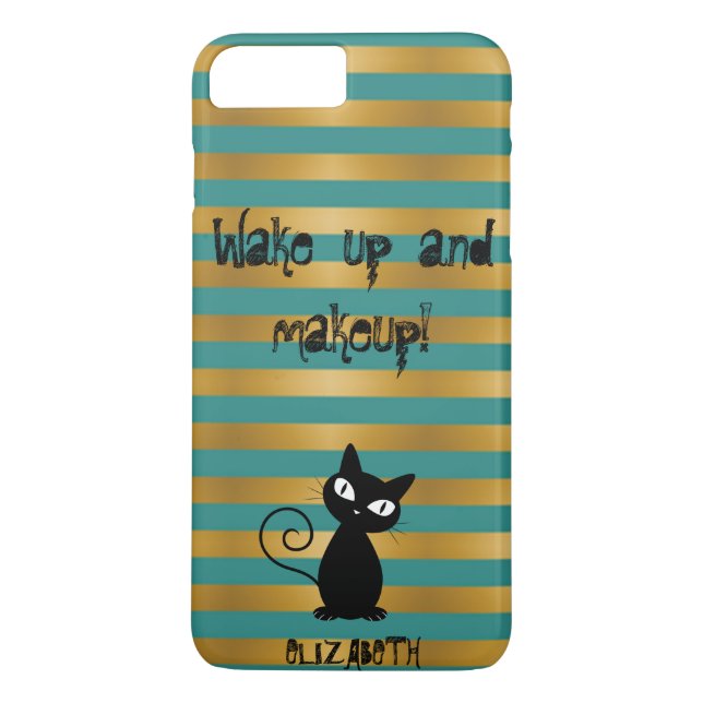 Whimsical Black Cat, Geweckt gestreift und schmink Case-Mate iPhone Hülle (Rückseite)