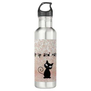 Whimsical Black Cat Glittery Weckte auf und Make-u Edelstahlflasche