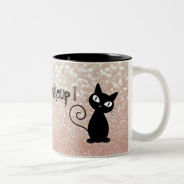 Whimsical Black Cat Glittery Weckte auf und Make-u Zweifarbige Tasse (Rechts)