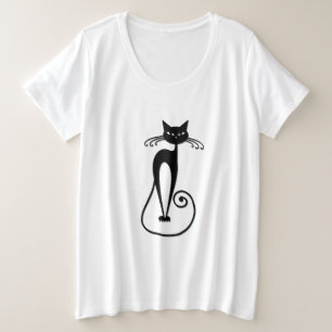 Whimsical Black Cat Große Größe T-Shirt