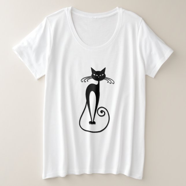 Whimsical Black Cat Große Größe T-Shirt (Design vorne)