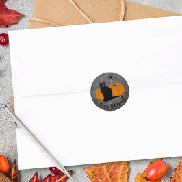 Whimsical Black Cat Happy Halloween Runder Aufkleber