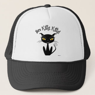 Whimsical Black Cat Here Kitty, Kitty! Truckerkappe