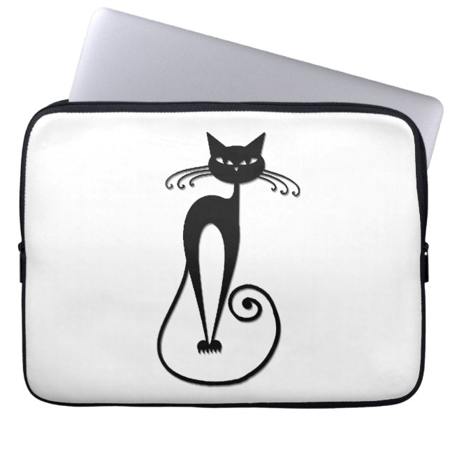 Whimsical Black Cat Laptopschutzhülle (Vorderseite)
