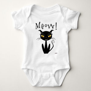 Whimsical Black Cat Meow! Baby Strampler