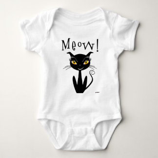 Whimsical Black Cat Meow! Baby Strampler