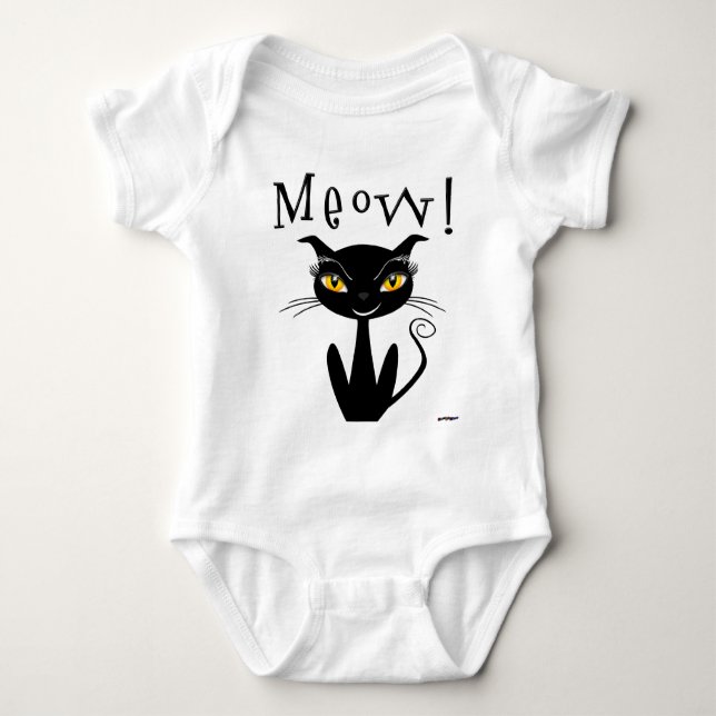 Whimsical Black Cat Meow! Baby Strampler (Vorderseite)