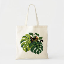Whimsical Black Cat Monstera Botanische Kunst