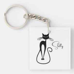 Whimsical Black Cat Personal Schlüsselanhänger