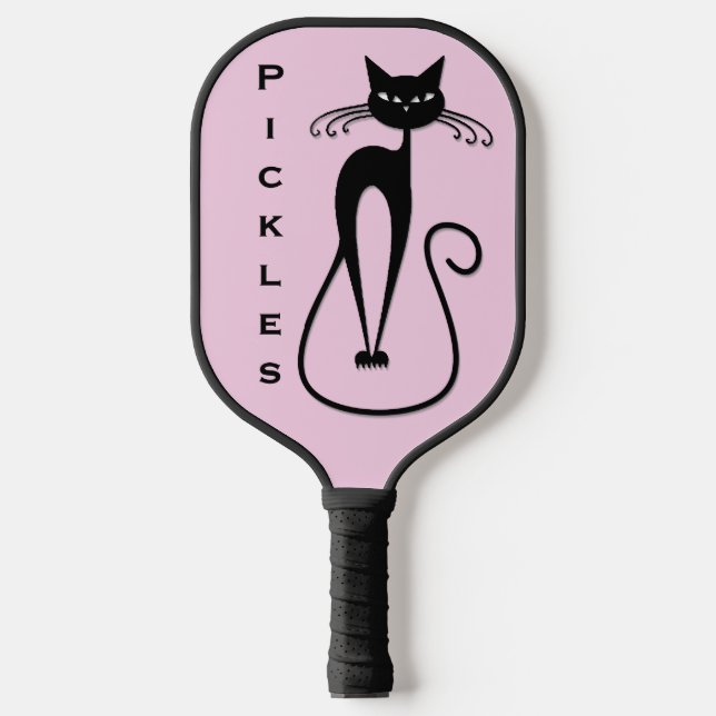 Whimsical Black Cat Pink Personal Pickleball Schläger (Vorderseite)