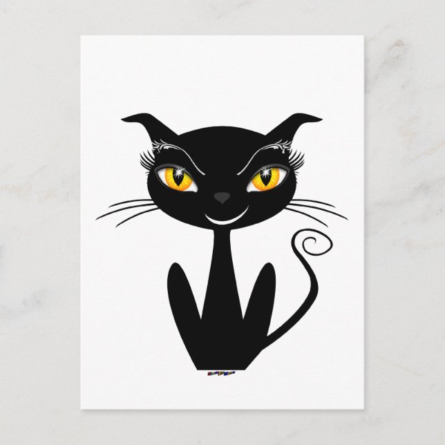 Whimsical Black Cat Postkarte (Vorderseite)