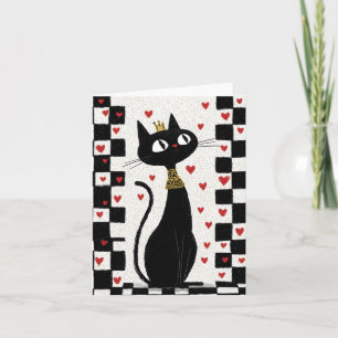 Whimsical Black Cat Queen mit Gold Crown Feiertagskarte