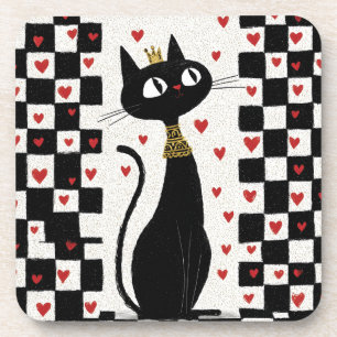 Whimsical Black Cat Queen mit Gold Crown Getränkeuntersetzer