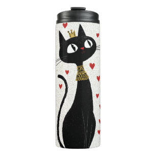Whimsical Black Cat Queen mit Gold Crown Thermosbecher