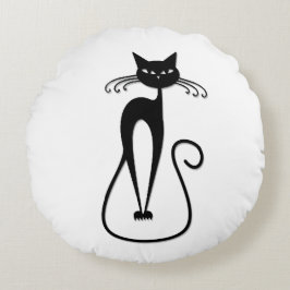 Whimsical Black Cat Rundes Kissen