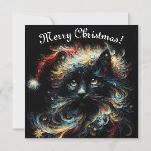 Whimsical Black Cat Santa Christmas Hat saisonale Feiertagskarte