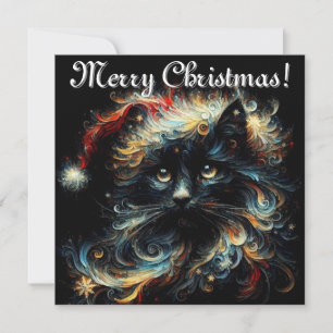 Whimsical Black Cat Santa Christmas Hat saisonale Feiertagskarte