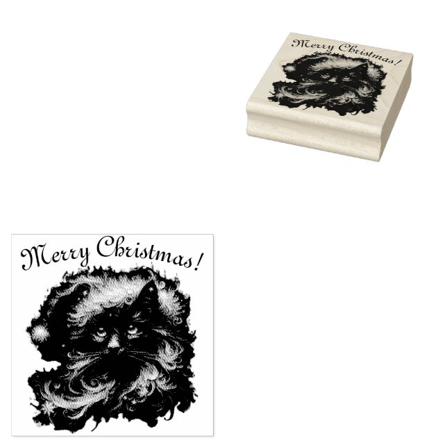 Whimsical Black Cat Santa Christmas Hat saisonale Gummistempel (Stempel)