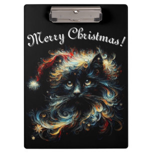 Whimsical Black Cat Santa Christmas Hat saisonale Klemmbrett