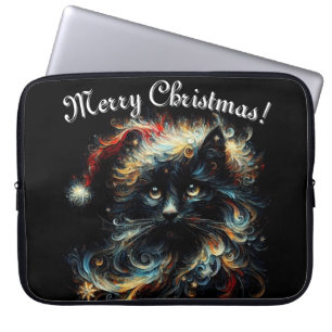 Whimsical Black Cat Santa Christmas Hat saisonale Laptopschutzhülle