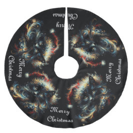 Whimsical Black Cat Santa Christmas Hat saisonale Polyester Weihnachtsbaumdecke