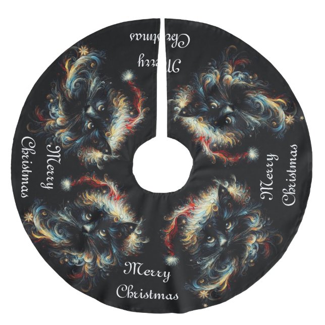 Whimsical Black Cat Santa Christmas Hat saisonale Polyester Weihnachtsbaumdecke (Vorderseite)