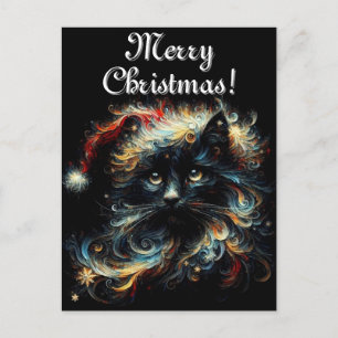 Whimsical Black Cat Santa Christmas Hat saisonale Postkarte
