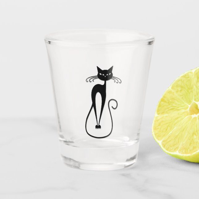 Whimsical Black Cat Schnapsglas (Vorderseite)