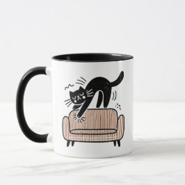 Whimsical Black Cat Scratching the Sofa Tasse