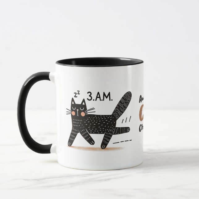 Whimsical Black Cat Sprint um 3 Uhr Tasse (Links)