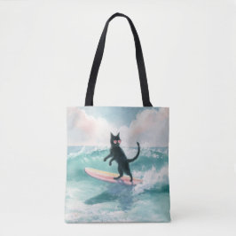 Whimsical Black Cat Surfer Tasche