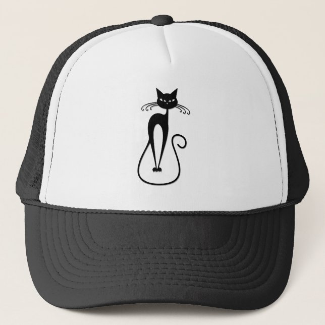 Whimsical Black Cat Truckerkappe (Vorderseite)