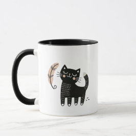 Whimsical Black Cat Watching a Feather Fly Tasse