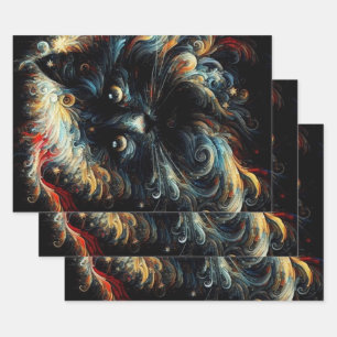 Whimsical Black Cat Weihnachtsfeiertag Dekoupage Geschenkpapier Set