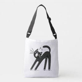 Whimsical Black Cat Yawning and Stretching Tragetaschen Mit Langen Trägern