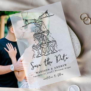 Whimsical Black Champagne Tower Save the Date
