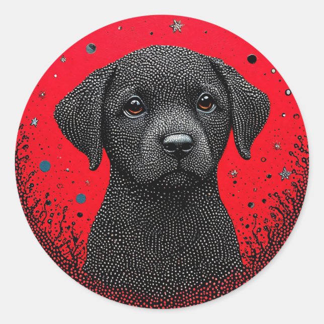 Whimsical Black Dog Runder Aufkleber (Vorderseite)