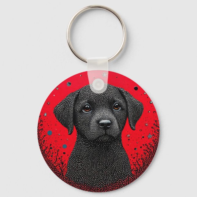 Whimsical Black Dog Schlüsselanhänger (Vorderseite)